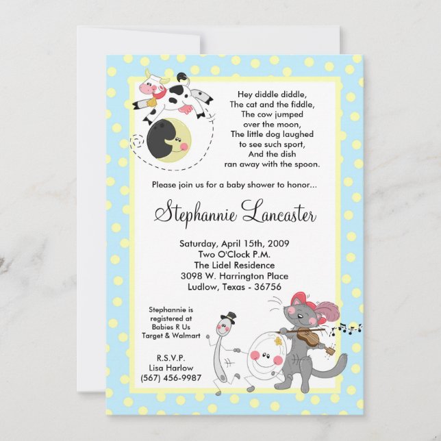 5 x 7 Hej Diddle Didd Nursery Baby Shower-inbjudan Inbjudningar (Framsida)