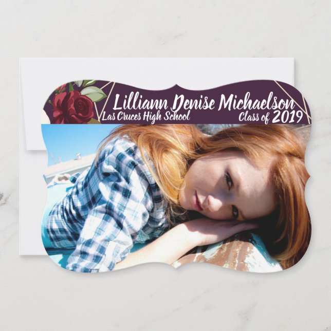 5 x 7 Högre anmälningsportet Lila Ro Guld Geo Meddelande (Framsida)