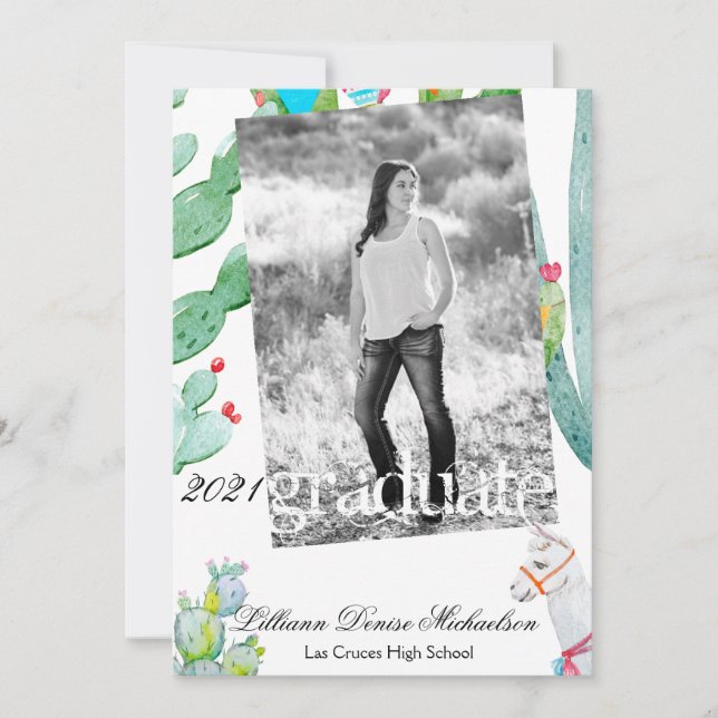 5 x 7 Högre kunnande Boho Llama Bohemian Cacti Meddelande (Framsida)