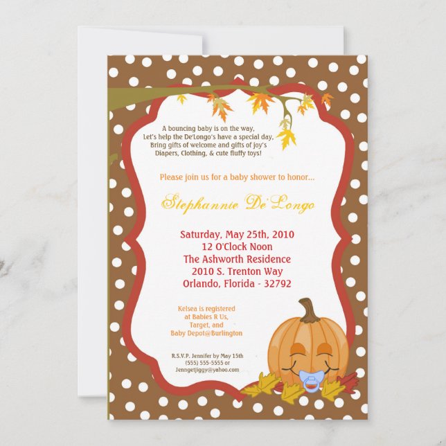 5 x 7 Höstrapp/Pumpkin Baby Shower-inbjudan Inbjudningar (Framsida)
