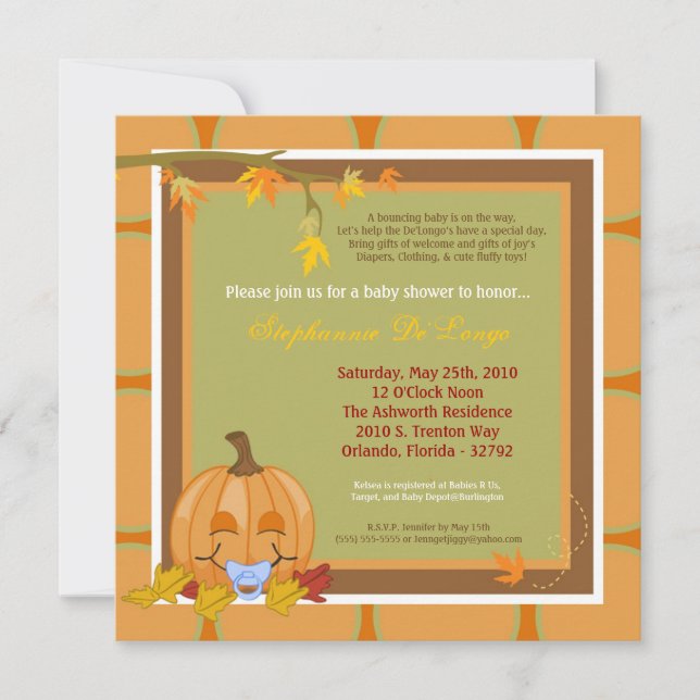5 x 7 Höstrapp/Pumpkin Baby Shower-inbjudan Inbjudningar (Framsida)