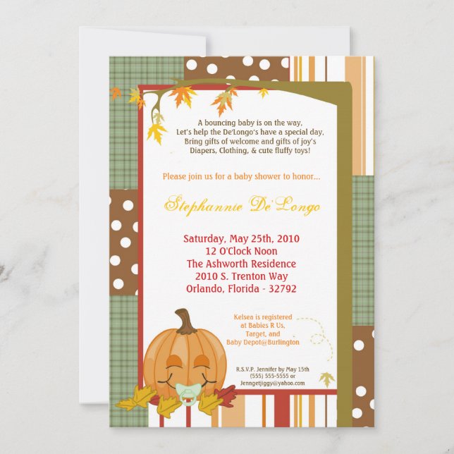5 x 7 Höstrapp/Pumpkin Baby Shower-inbjudan Inbjudningar (Framsida)