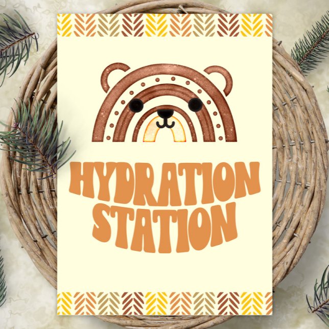 5 x 7 Hydration Station Boho Woodland Bear Birthda Poster (Skapare uppladdad)
