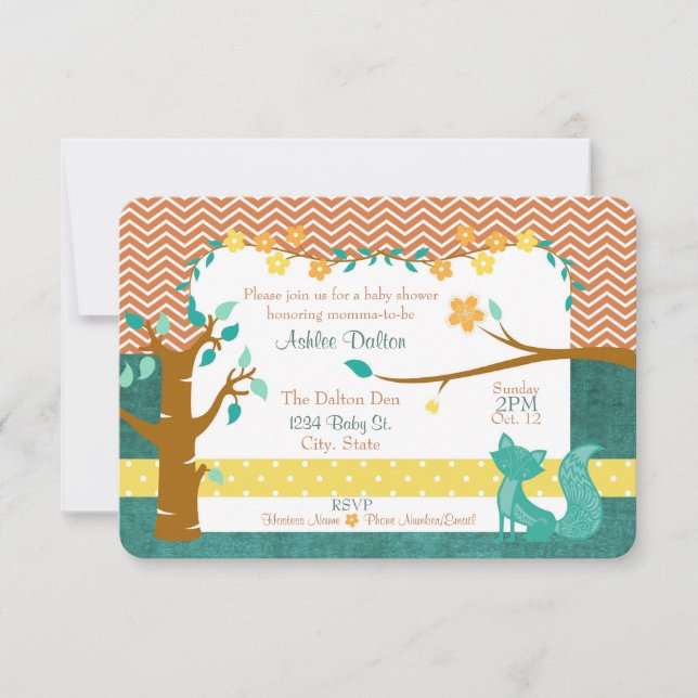 5" x 7" inbjudan för skogsmarkrävbaby shower (Framsida)