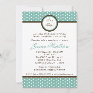 5 x 7-inbjudan till Blue Polka Dot Baby Shower Inbjudningar