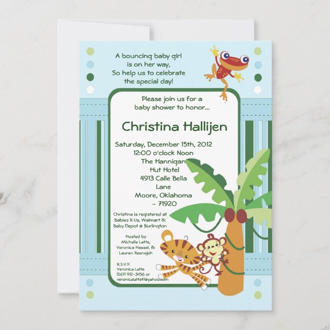 5 x 7 Inbjudan till Jungle Baby Shower för regnsko (Framsida)