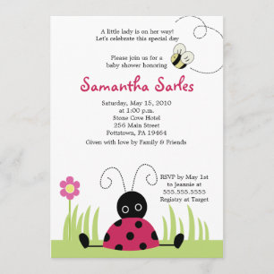 5 x 7 inbjudan till Little Ladybug Vår Baby Shower