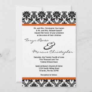 5 x 7-inbjudan till Svart Damask & Orange Linen-br Inbjudningar