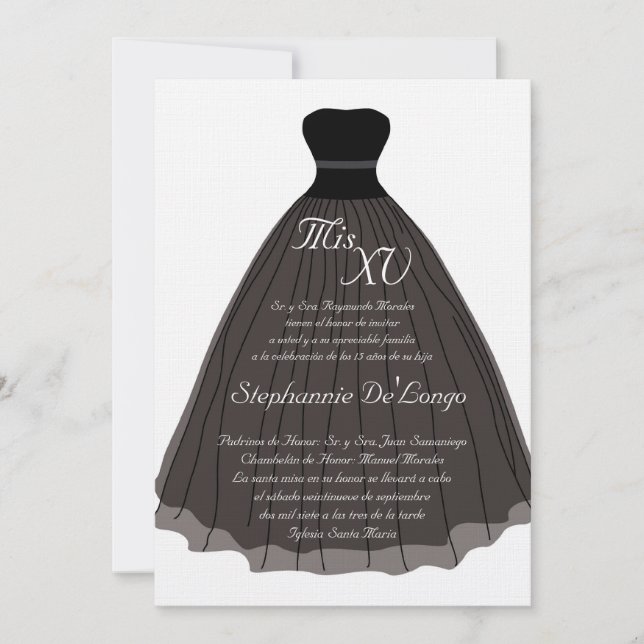 5 x 7-inbjudan till svart-Quinceanera-födelsedagst Inbjudningar (Framsida)