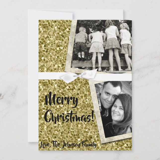 5 x 7 JULAFTON Jul Guld Snowflake Glit PHOTO-kort Julkort (Framsida)