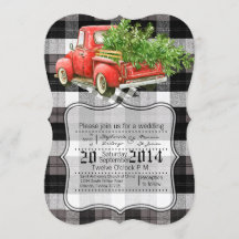 5 x 7 JULAFTON Lastbil Buffalo Plaid Wedding bjudn