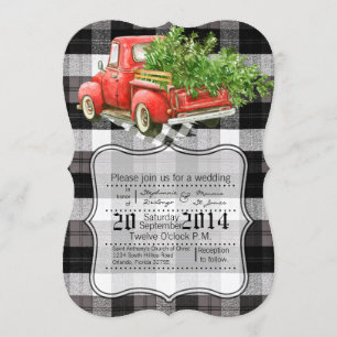 5 x 7 JULAFTON Lastbil Buffalo Plaid Wedding bjudn Inbjudningar