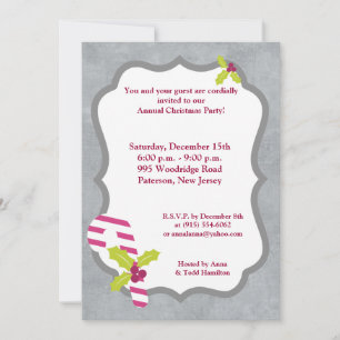 5 x 7 julinbjudan Candy cane och Holly Inbjudningar