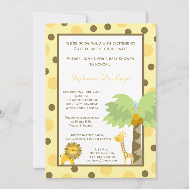 5 x 7 Jungle Safari Zoo Anima Baby Shower-inbjudan Inbjudningar (Framsida)