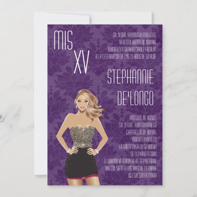 5 x 7 Kassy Blonde Quinceanera Birthday-inbjudan Inbjudningar (Framsida)