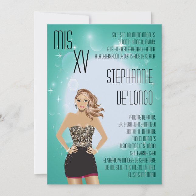 5 x 7 Kassy Blonde Quinceanera Birthday-inbjudan Inbjudningar (Framsida)