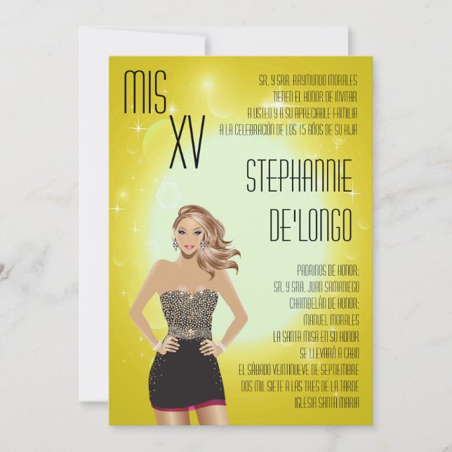 5 x 7 Kassy Blonde Quinceanera Birthday-inbjudan Inbjudningar (Framsida)