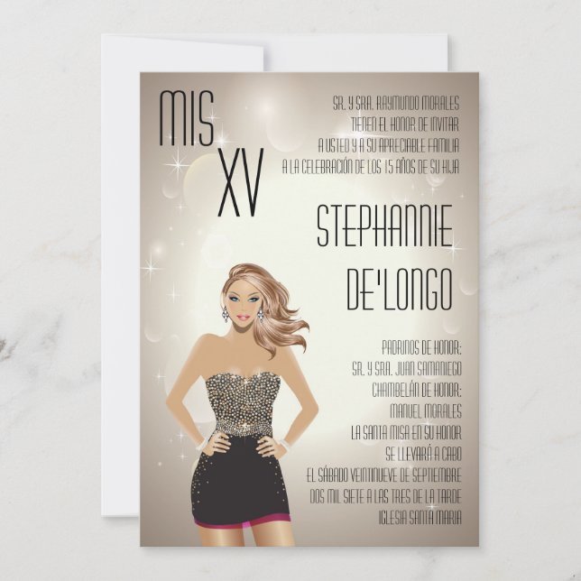 5 x 7 Kassy Blonde Quinceanera Birthday-inbjudan Inbjudningar (Framsida)