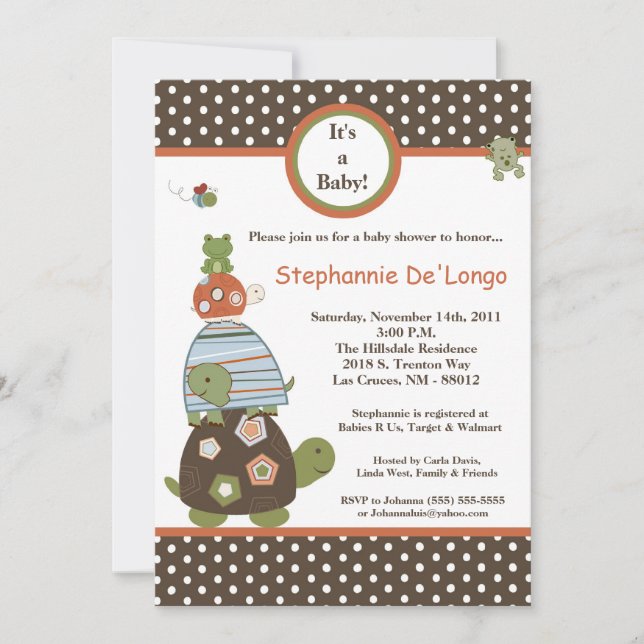 5 x 7 Laguna Turtle Frog Bee Baby Shower-inbjudan Inbjudningar (Framsida)