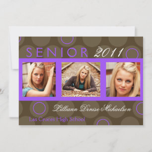 5 x 7 Lila Circle Polka Photo Senior Notice Meddelande