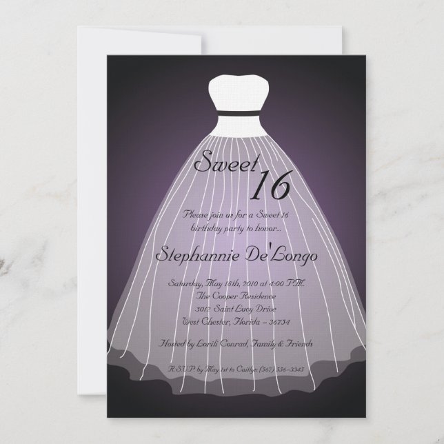 5 x 7 Lila Dress Sweet 16 Birthday-inbjudan Inbjudningar (Framsida)