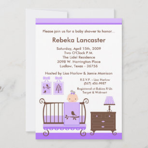 5 x 7 Lila Girl Girl Nursey Baby Shower-inbjudan Inbjudningar