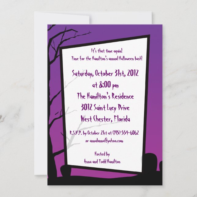5 x 7 Lila Halloween fest-inbjudan Inbjudningar (Framsida)