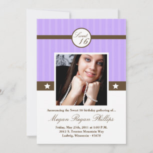 5 x 7 Lila Lila PHOTO Sweet 16 födelsedagsinbjudan Inbjudningar