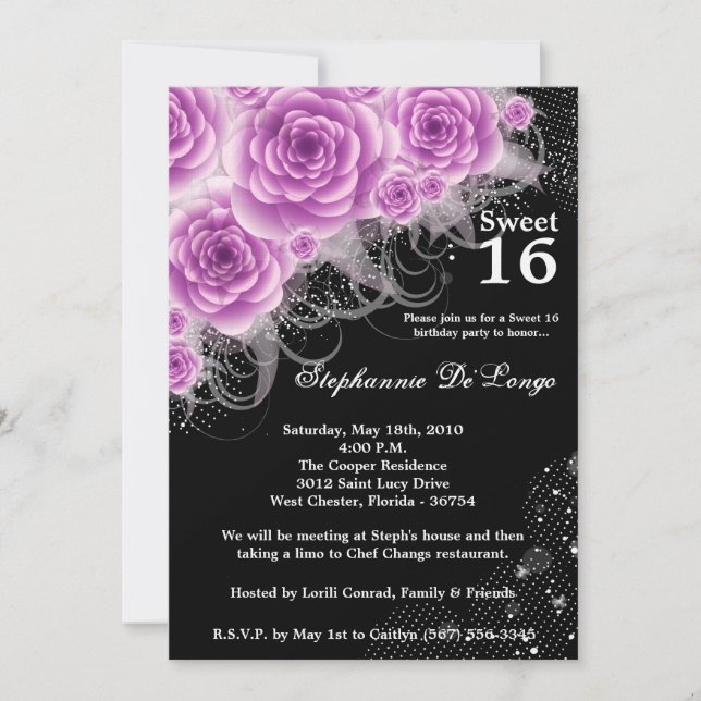5 x 7 Lila Ro Sweet 16 Birthday-inbjudan Inbjudningar (Framsida)