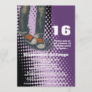 5 x 7 Lila Sneakers Sweet 16 födelsedagsinbjudan Inbjudningar