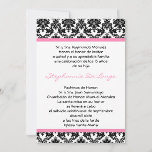 5 x 7 Ljus rosa kö Quinceanera-inbjudan Inbjudningar