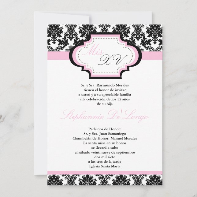 5 x 7 Ljus rosa kö Quinceanera-inbjudan Inbjudningar (Framsida)