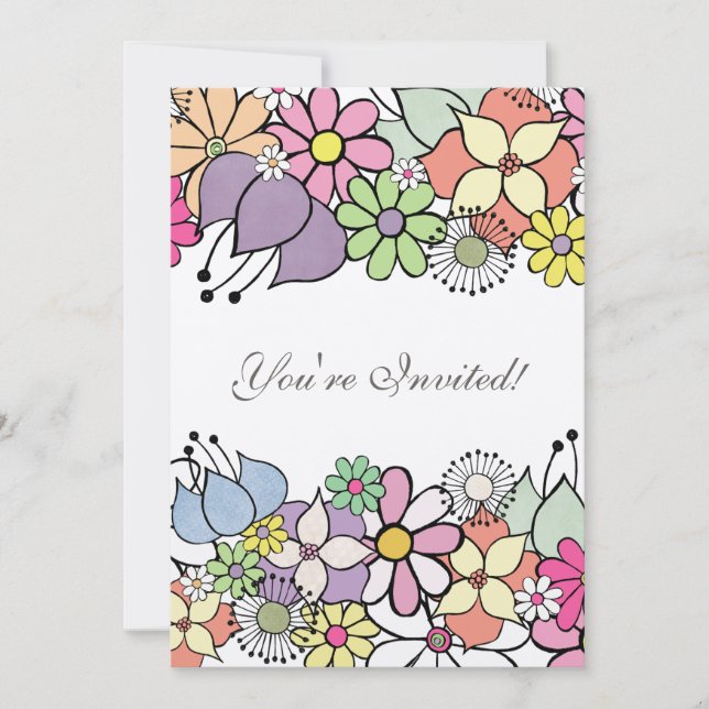 5 x 7 ljusa Blommar tom fyllning i inbjudan (Framsida)