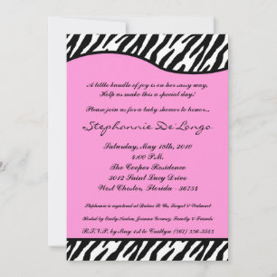 5 x 7 Ljusa rosa Zebra tryck-inbjudningar till bab Inbjudningar