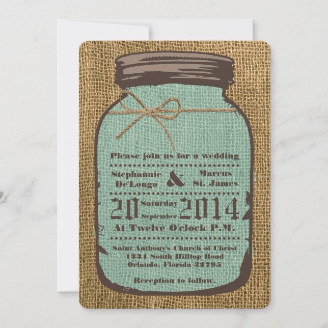 5 x 7 Mason Burk Burlap-inbjudan till Landsbyggsbr Inbjudningar (Framsida)