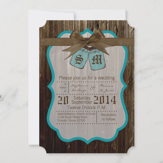 5 x 7 Mason Burk Initialer Rustic Wedding bjudande Inbjudningar (Framsida)