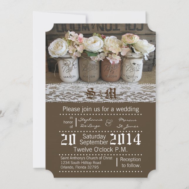 5 x 7 Mason Burk Ro Rustic Wedding bjudande in Inbjudningar (Framsida)