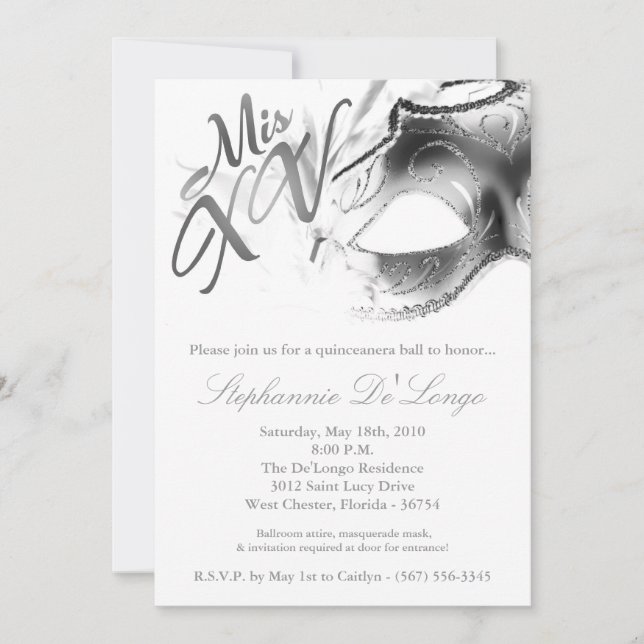 5 x 7 Masqueramask 15 Quinceanera Boll-inbjudan Inbjudningar (Framsida)