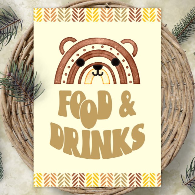 5 x 7 Mat och dryck Boho Woodland Bear Birthday Poster (Skapare uppladdad)