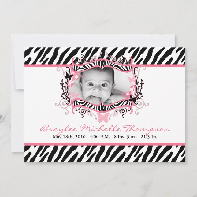 5 x 7-meddelande om fjäril-foto-fåglar i Zebra try Meddelande (Framsida)