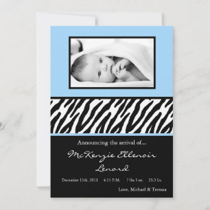5 x 7-meddelande om svart Ligh Blue Zebra PHOTO Bi Meddelande