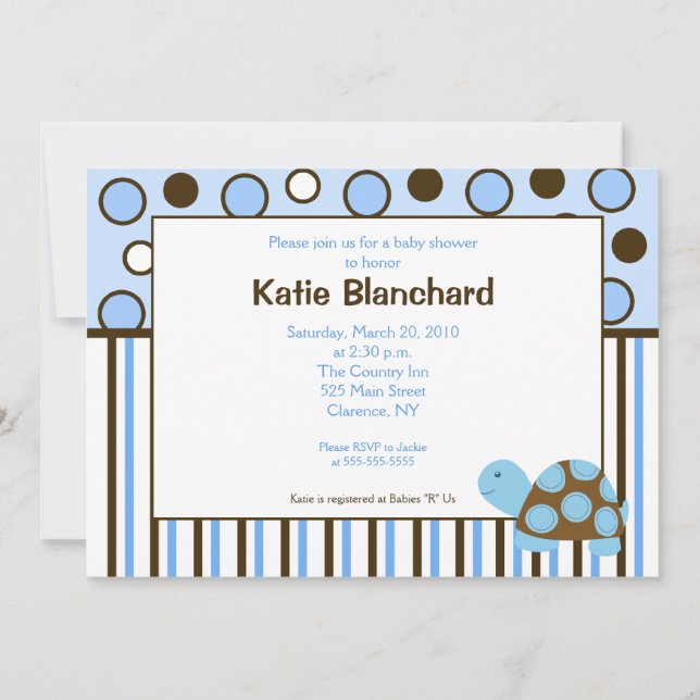 5 x 7 Mod Turtle Blue Trendig Dot Baby Shower Inbjudningar (Framsida)