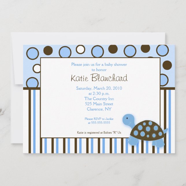 5 x 7 Mod Turtle Blue Trendig Dot Baby Shower Inbjudningar (Framsida)