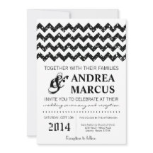 5 x 7 Modern Blac Glitter Chevron-bröllopsinbjudan