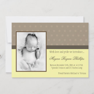 5 x 7 Neut Gult Polka Dot PHOTO Birth-meddelande Meddelande