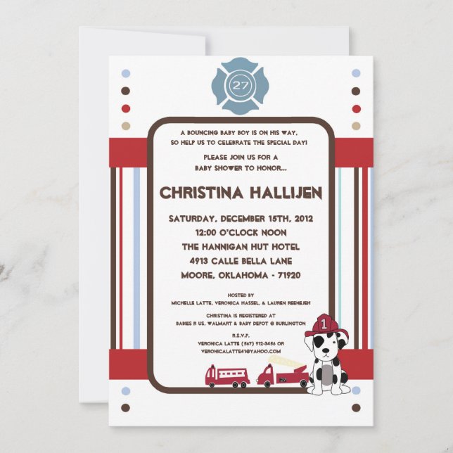 5 x 7 Nojo Fire Engine Baby Shower-inbjudan Inbjudningar (Framsida)
