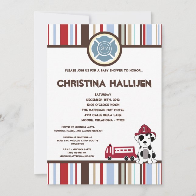 5 x 7 Nojo Fire Engine Baby Shower-inbjudan Inbjudningar (Framsida)