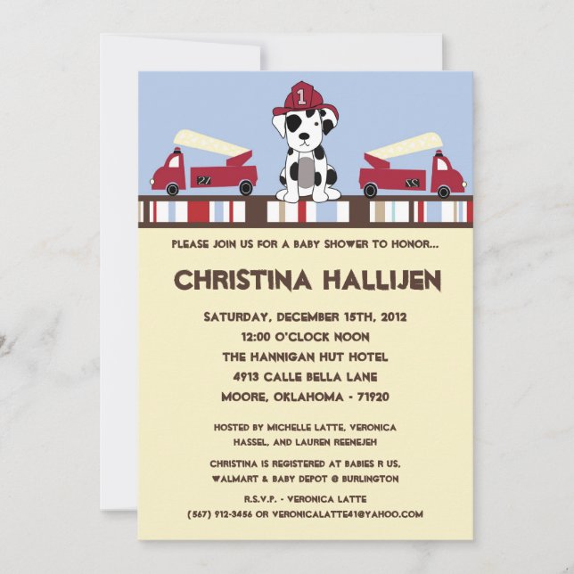 5 x 7 Nojo Fire Engine Shower-inbjudan Inbjudningar (Framsida)
