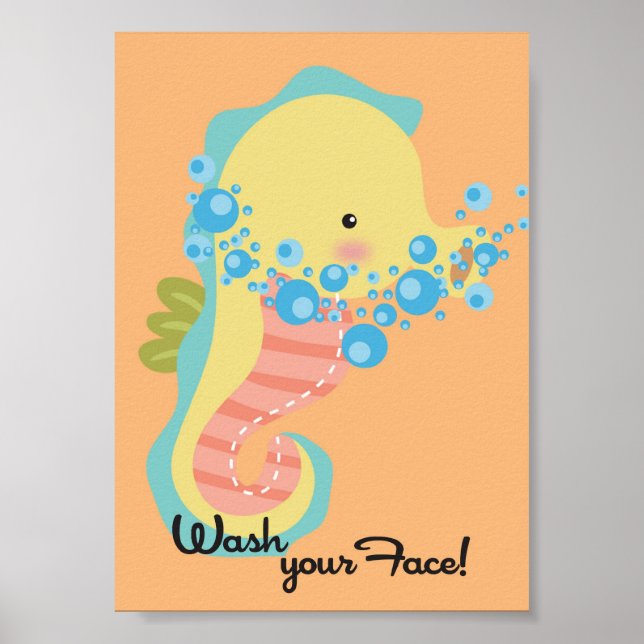 5 x 7 Ocean SeaHorse Tvättar Ansikte Bathroom Wall Poster (Framsidan)