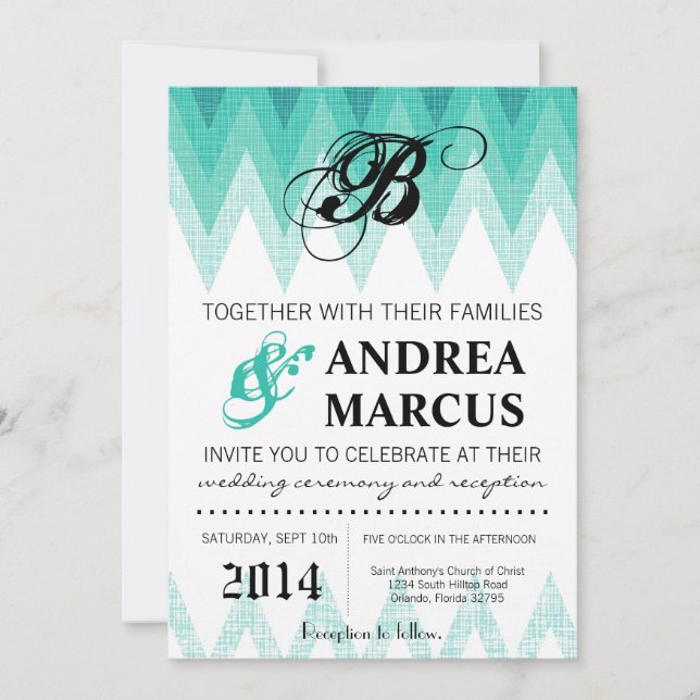 5 x 7 Ombre Chevron Teal Wedding bjudande Inbjudningar (Framsida)